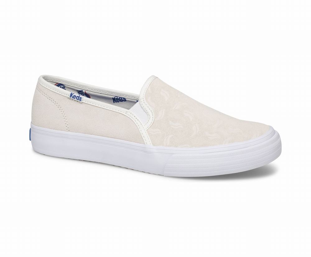 Women's Keds Double Decker Suede Tossed Wave Logo Slip Ons Cream 1042368ZL - South Africa